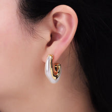 Load image into Gallery viewer, 24K Gold Filled 30mm Shell Pearl Geometric J-Shaped Earrings

