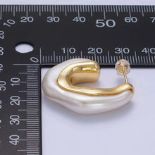 Load image into Gallery viewer, 24K Gold Filled 30mm Shell Pearl Geometric J-Shaped Earrings
