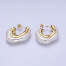 Load image into Gallery viewer, 24K Gold Filled 30mm Shell Pearl Geometric J-Shaped Earrings
