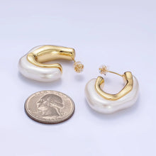 Load image into Gallery viewer, 24K Gold Filled 30mm Shell Pearl Geometric J-Shaped Earrings
