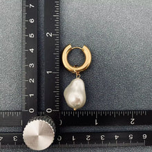 Load image into Gallery viewer, Pearl Charm Pendant 18K Stainless Steel Huggie Earrings
